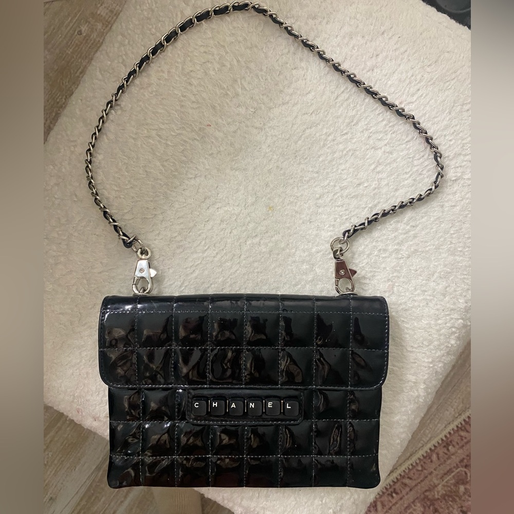 Chanel black quilted chocolate bar keyboard bag